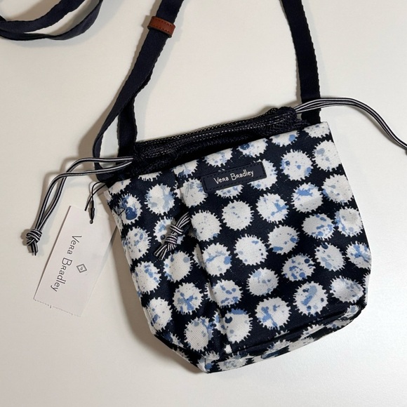 VERA BRADLEY Lighten Up Mini Drawstring Crossbody Bag Blue Splash Dot NWT RFID - Picture 1 of 6